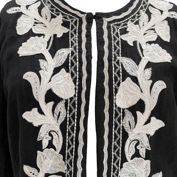 Chicos 2 Black White Linen Embroidered Tunic Jacket Boho Resort Festival Travel - Picture 8 of 8